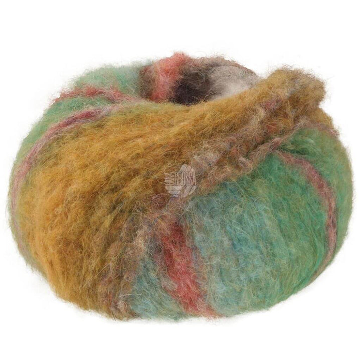 Lana Grossa 105 - Graugrün/Rotviolett/Dunkeljeans/Gelborange/Geranienrosa/Oliv/Moosgrün Lana Grossa Gigante Multi Lieblingsgarn