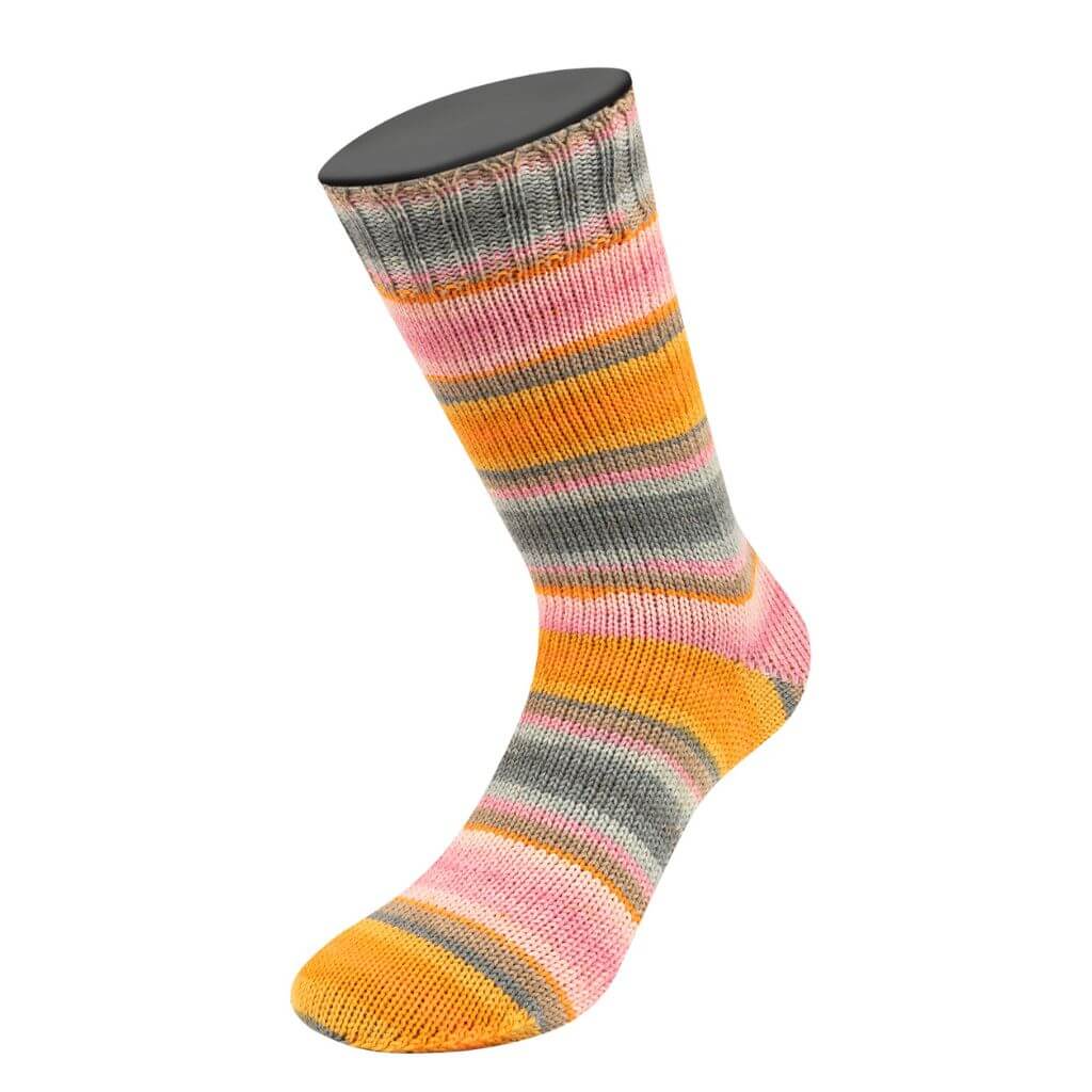Lana Grossa 132 - Orange/Dottergelb/Lachsorange/Grau/Graubeige/ Zartrosa/Rosa/Nelke/Hellgrau Gestreift Lana Grossa Landlust Die Sockenwolle Lieblingsgarn