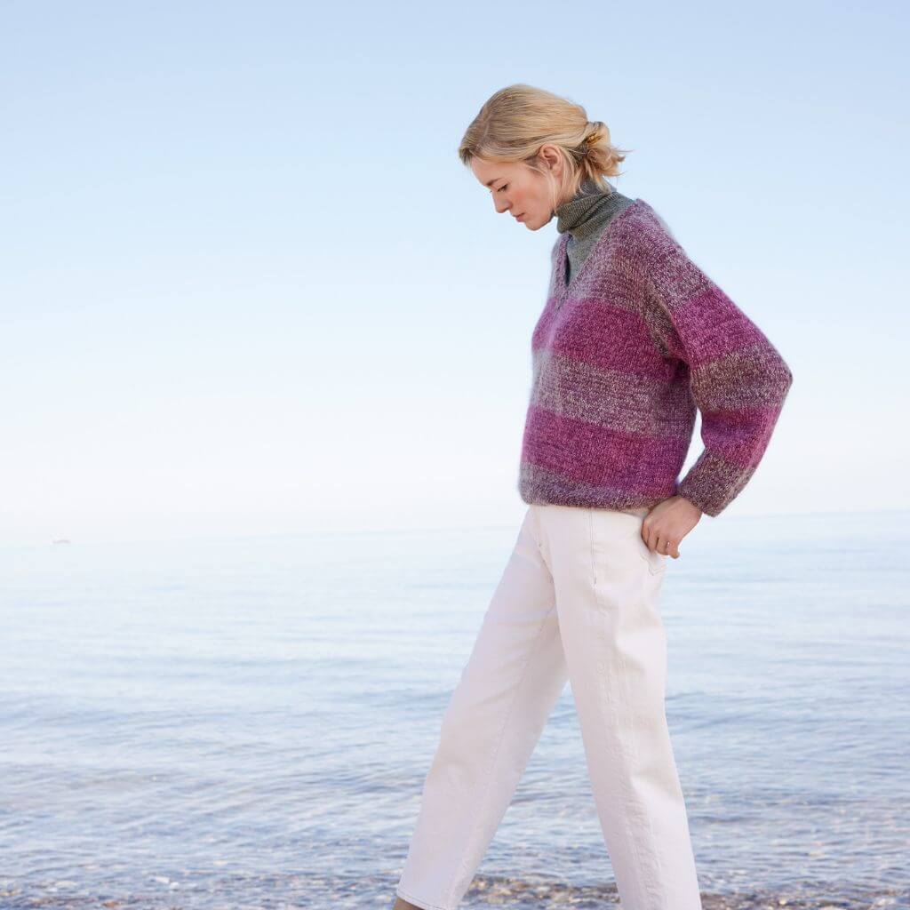 Lana Grossa Gestreifter Pullover mit V-Ausschnitt Strickanleitung - Lana Grossa (Heft) Lieblingsgarn