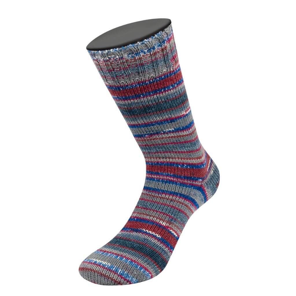 Lana Grossa 3803 - Blau/Weiß/Burgund/Dunkelrot/Grau/Dunkel-/ Stahlgrau gestreift Lana Grossa Meilenweit 100 Merino Extrafein Coccole Lieblingsgarn