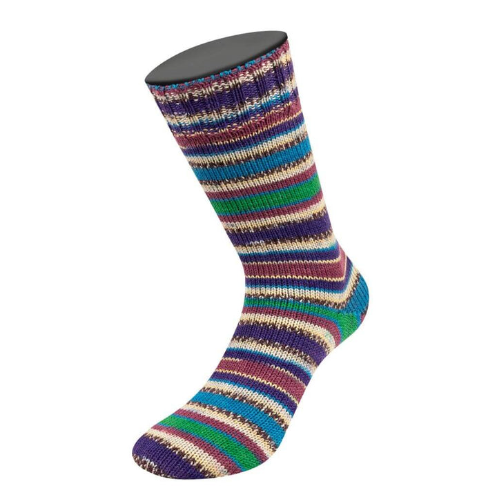 Lana Grossa 3805 - Grün/Azur/Mauve/Weiß/Vanille/Dunkelbraun/ Blauviolett gestreift Lana Grossa Meilenweit 100 Merino Extrafein Coccole Lieblingsgarn