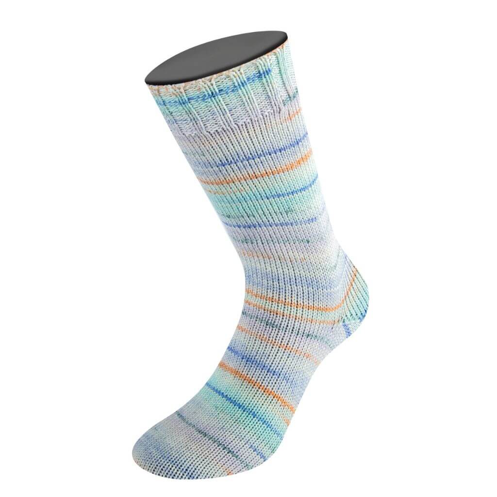 Lana Grossa 4128 - Helltürkis/Orange/Creme/Pastellblau/Blau/ Dunkelgrün/Blasslila Lana Grossa Mw 100 Merino Extraf. Cremoso Lieblingsgarn