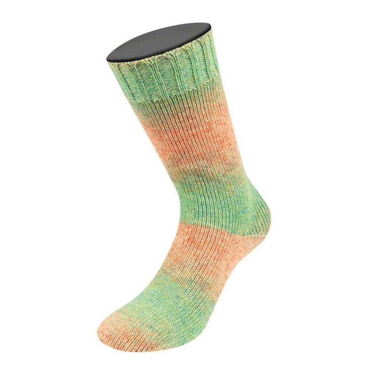 Lana Grossa 7229 - Lachsrot/Creme/Türkis-/Gelbgrün Lana Grossa Meilenweit 100 Merino Extrafein Shades Lieblingsgarn