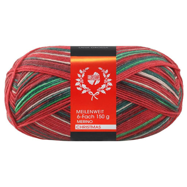 Lana Grossa 632 - Weiß/Dunkelgrün/Rot/Dunkelrot/Hellgrün Lana Grossa Meilenweit 6-fach Merino Christmas Lieblingsgarn