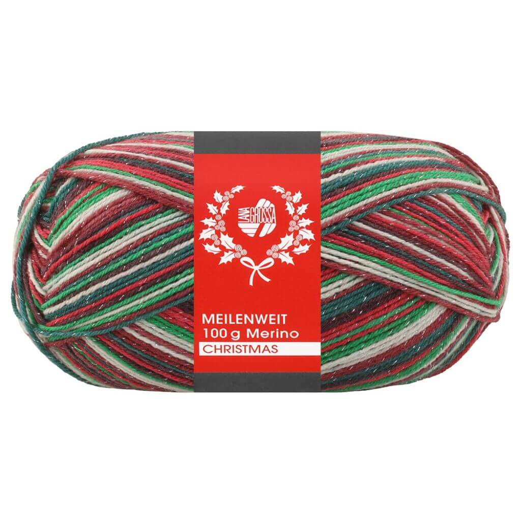 Lana Grossa 6803 - Rot/Hellgrün/Weiß/Dunkelrot/-grün Lana Grossa Meilenweit 100 Merino Christmas Lieblingsgarn