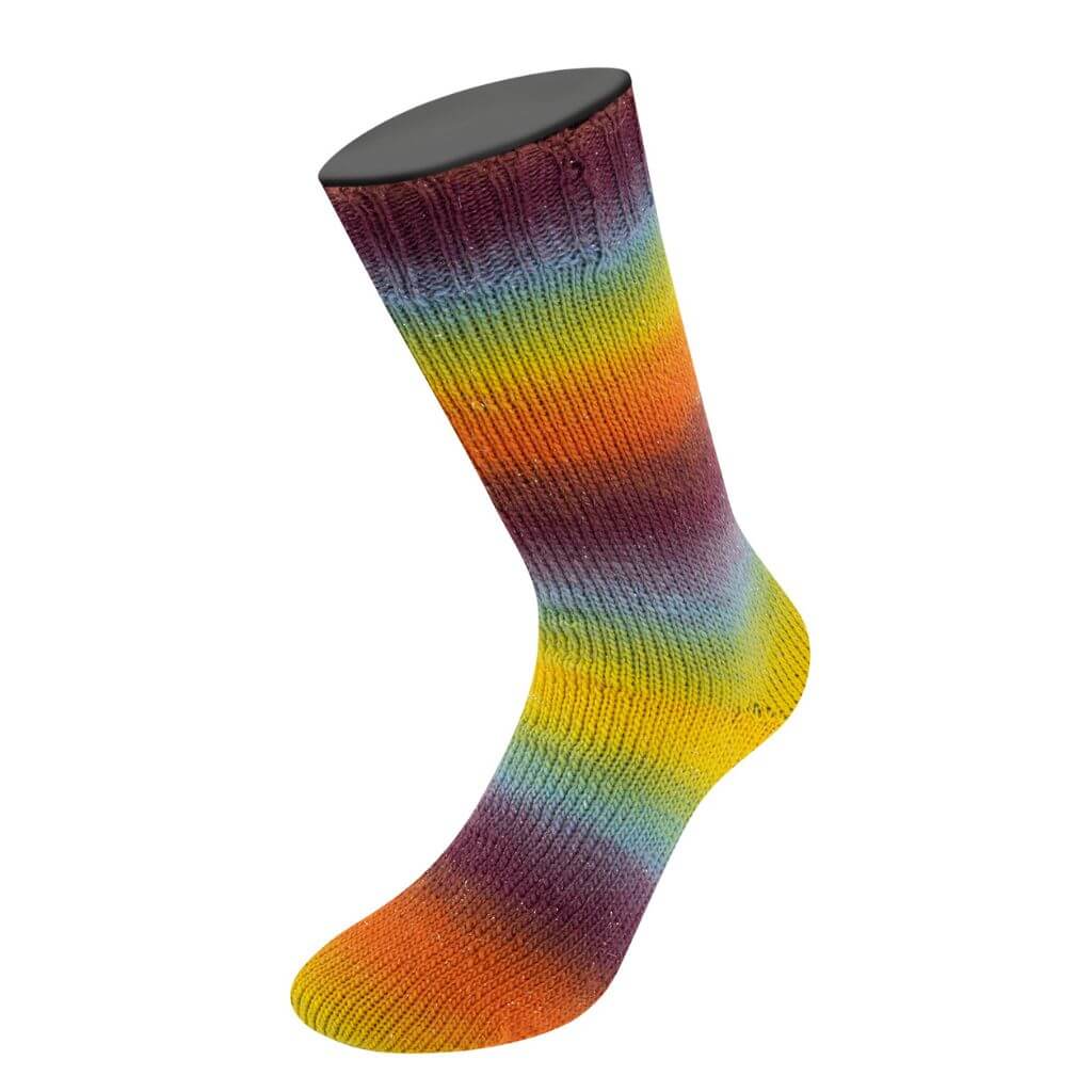 Lana Grossa 7621 - Petrol/Frühlingsgrün/Pistazie/Senfgelb/Orange/ Braun/Aubergine/Graulila Lana Grossa Meilenweit 100 Color Mix Sparks Lieblingsgarn