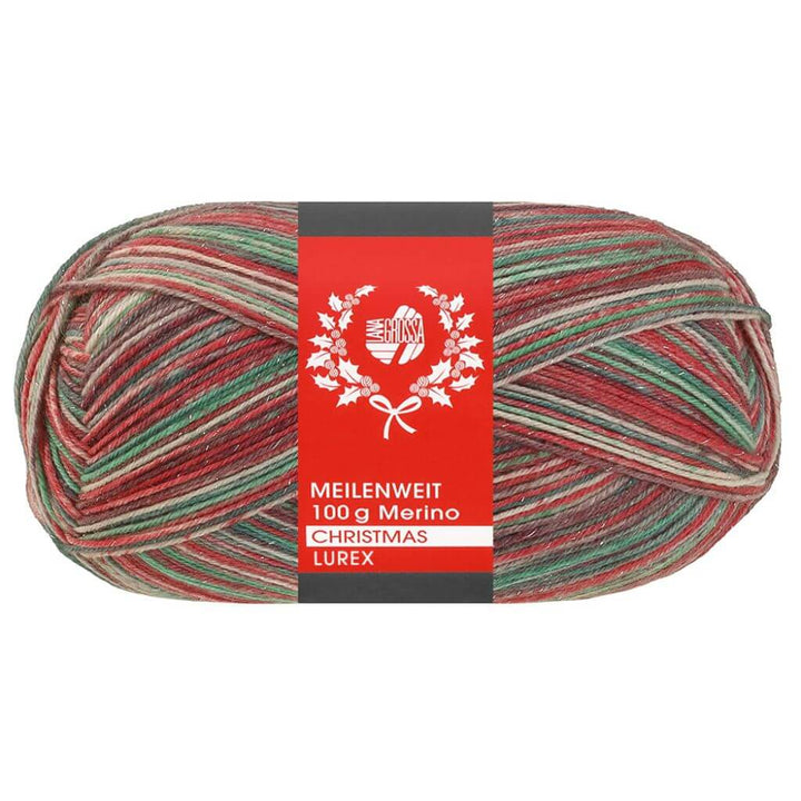 Lana Grossa Meilenweit 100 Merino Christmas, Farbe 6810 Weiß/Dunkelgrün/ braun/Orange/ Hellgrün – Merino bei Lieblingsgarn