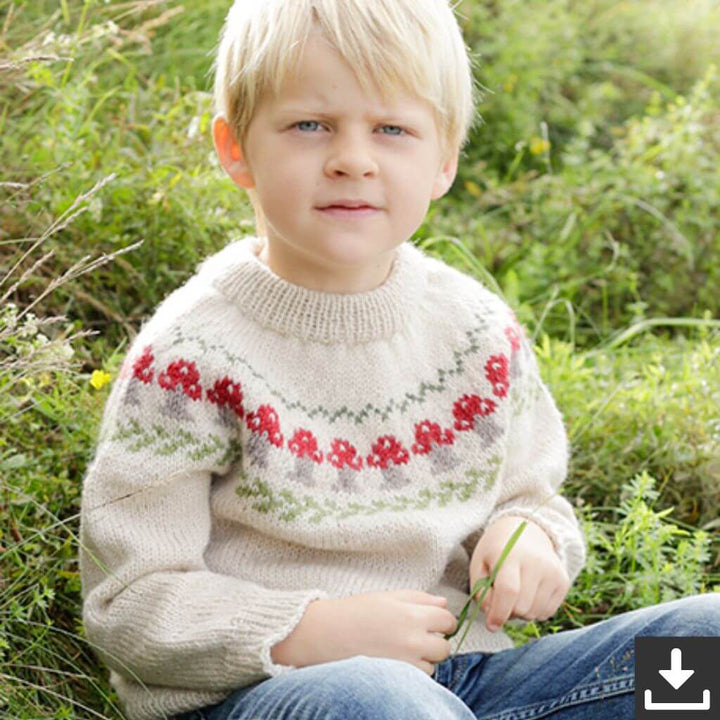 Drops Design Pattern Kinder Pullover Mushroom Season Sweater Strickset - Drops (PDF) Lieblingsgarn