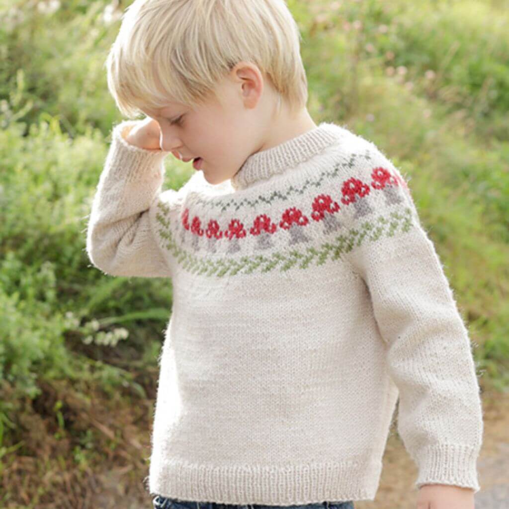 Drops Design Pattern Kinder Pullover Mushroom Season Sweater Strickset - Drops (PDF) Lieblingsgarn