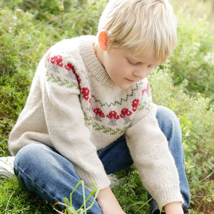 Drops Design Pattern Kinder Pullover Mushroom Season Sweater Strickset - Drops (PDF) Lieblingsgarn