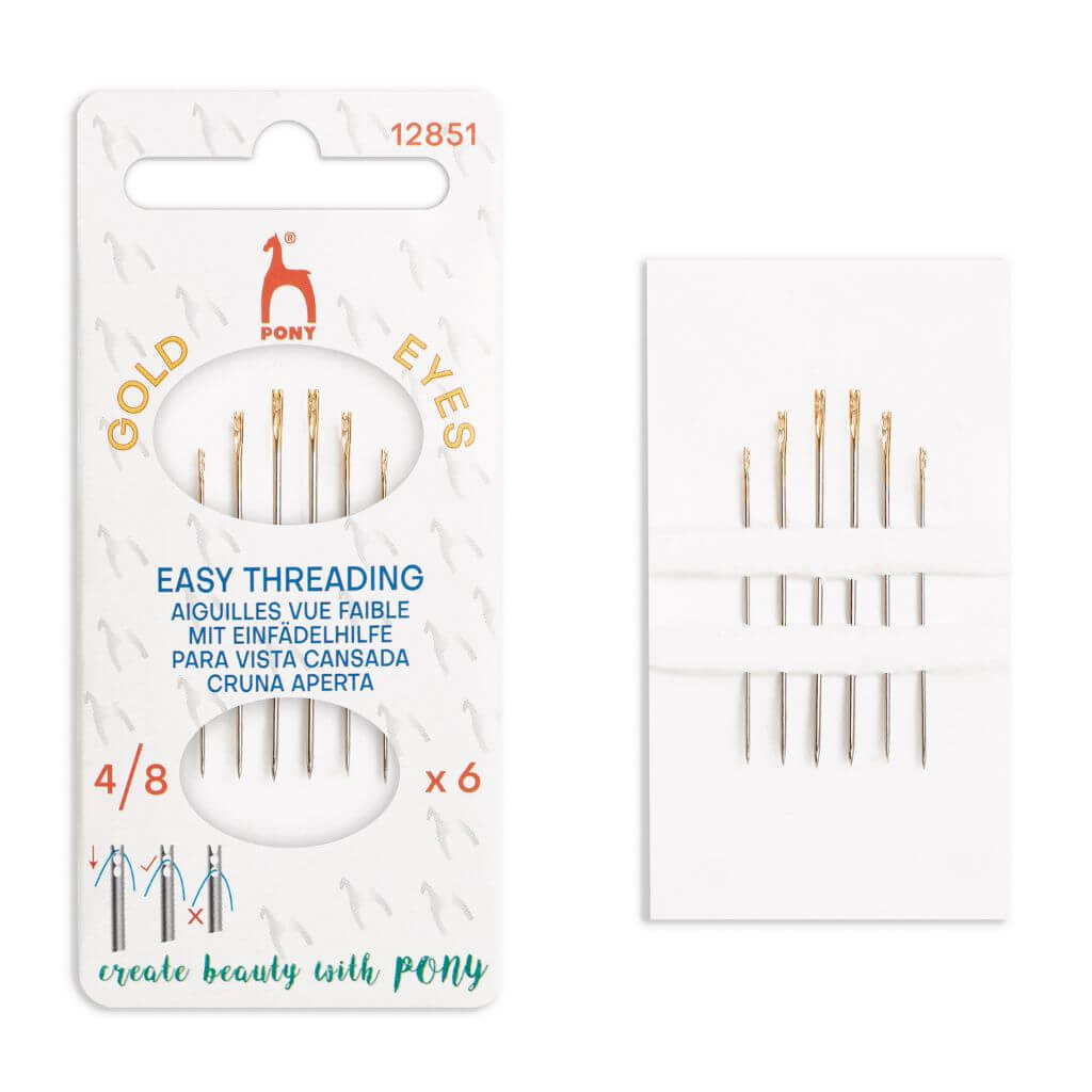 Pony Easy Threading Nähnadeln mit Einfädelhilfe und Goldöhr – Produktansicht, Metall bei Lieblingsgarn