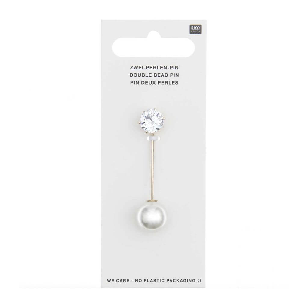 Rico Design Rico Design Zwei-Perlen-Pin, perlweiß/Strass, 50 x 12 mm Lieblingsgarn