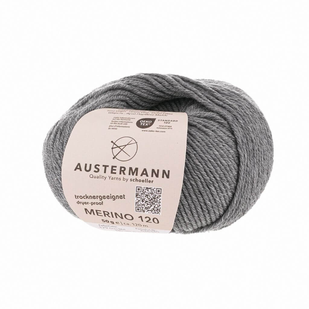 Austermann Merino 120, Farbe 129 Grau – Merino und Schurwolle bei Lieblingsgarn