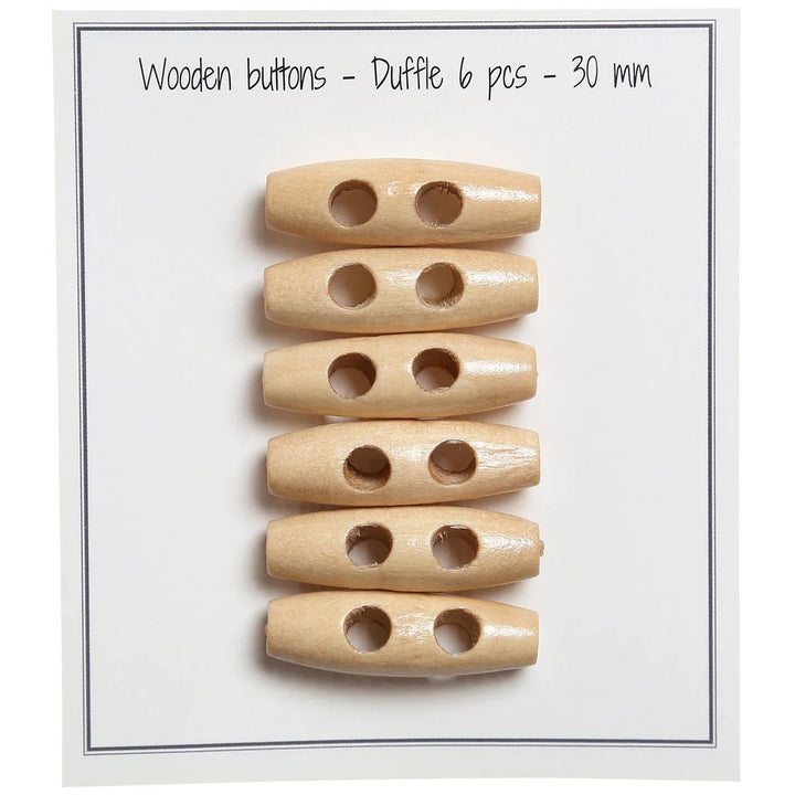 Go handmade Wooden buttons duffle, 30mm, set of 6 pcs.