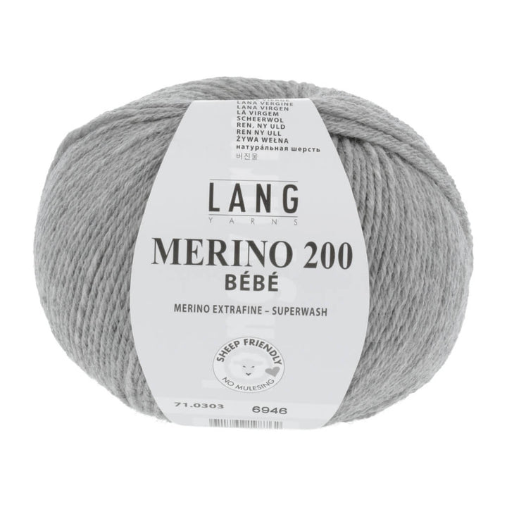 Lang Yarns Merino 200 Bebe - 50g 71.0303 - Hellgrau Mélange Lieblingsgarn