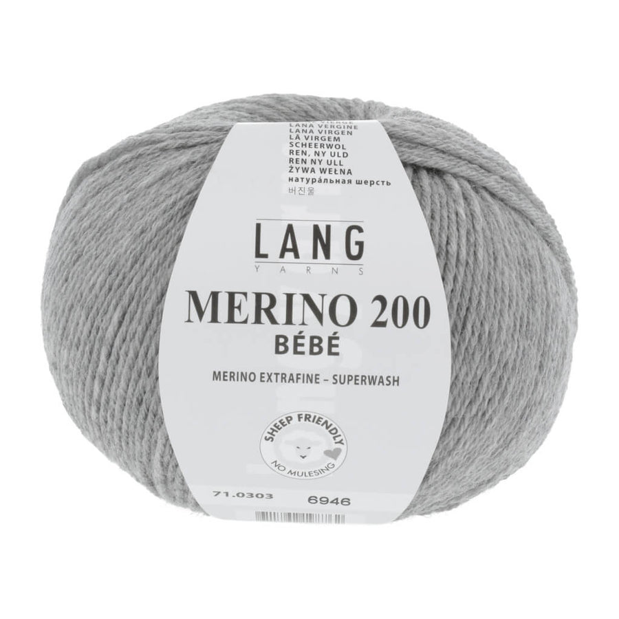 Lang Yarns Merino 200 Bebe - 50g 71.0303 - Hellgrau Mélange Lieblingsgarn