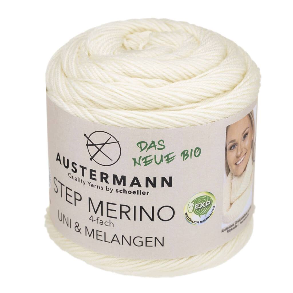 Austermann GOTS Step Merino 4-fach 100g - Merino Sockenwolle 1000 - Natur Lieblingsgarn