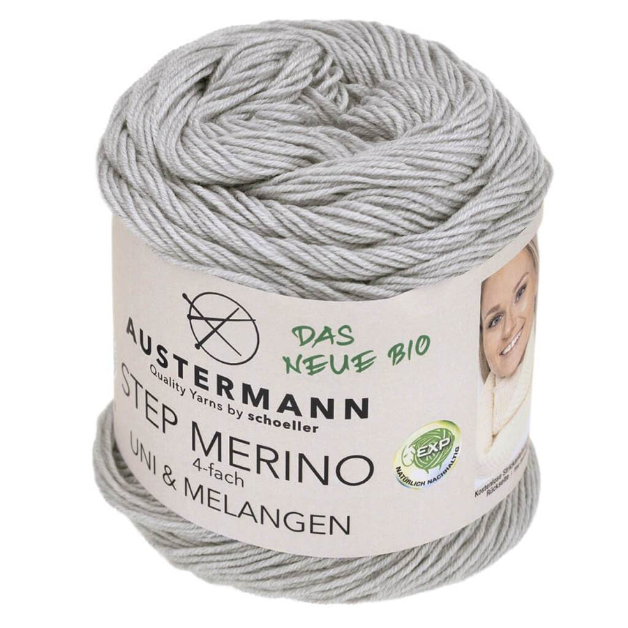 Austermann GOTS Step Merino 4-fach 100g - Merino Sockenwolle 1001 - Hellgrau melange Lieblingsgarn