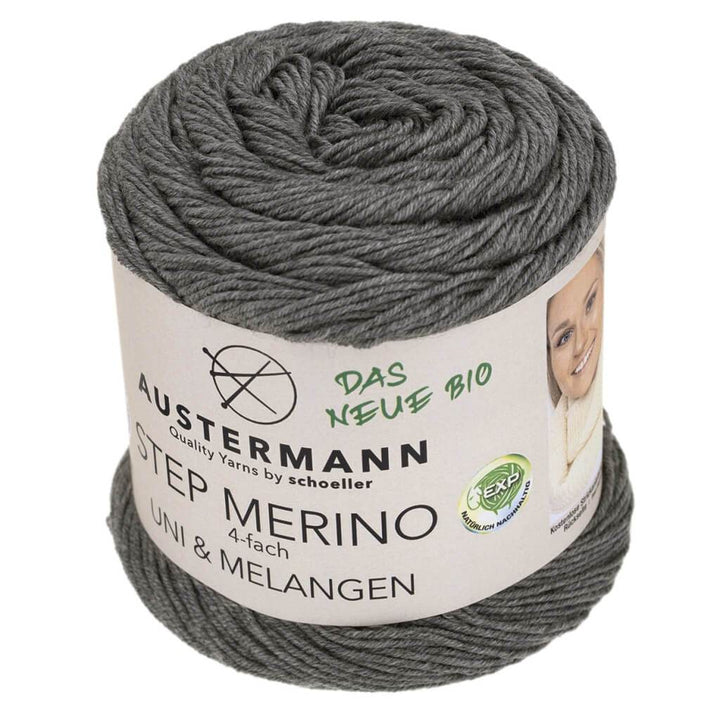 Austermann GOTS Step Merino 4-fach 100g - Merino Sockenwolle 1002 - Grau melange Lieblingsgarn
