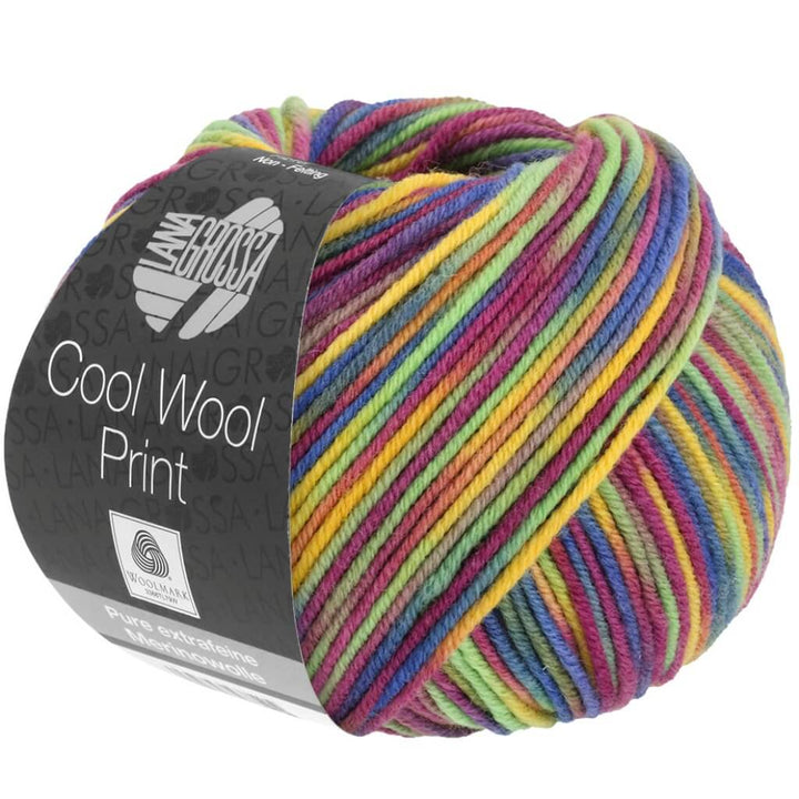 Lana Grossa Cool Wool Print 50g 826 - Gelb/Resedagrün/Fuchsia/Taupe/Blau/Orange Lieblingsgarn