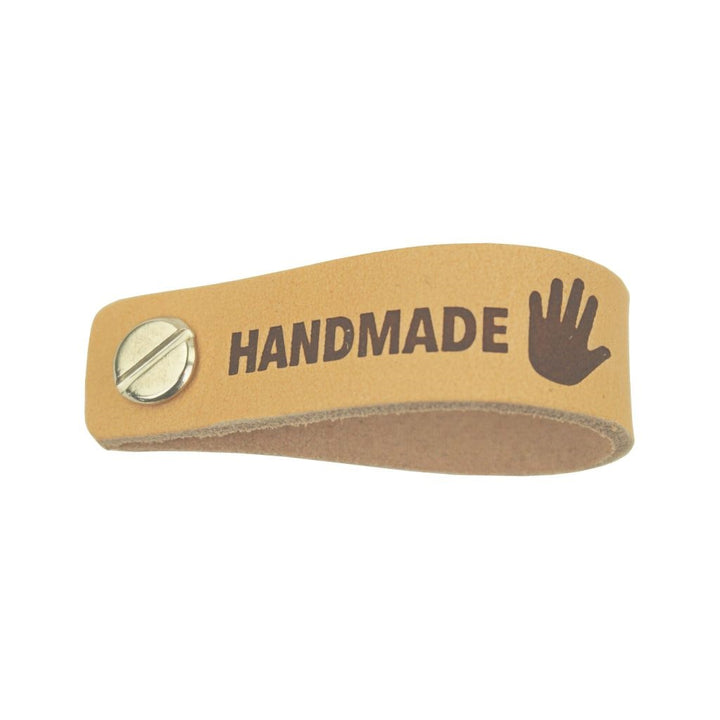 2 Stk. Lederlabel mit Schraube - "Handmade" Lieblingsgarn